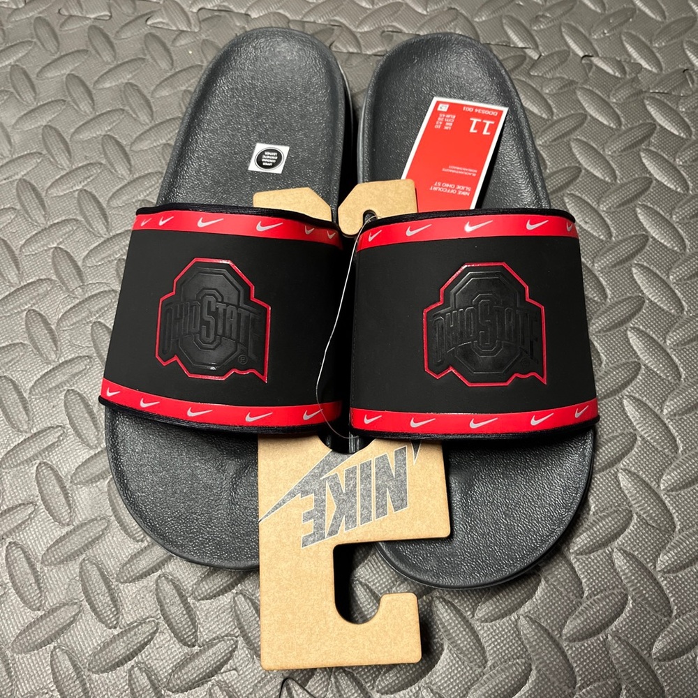 Nike Ohio State Buckeyes Offcourt Mens Black Red Slides Beach DD0534-001